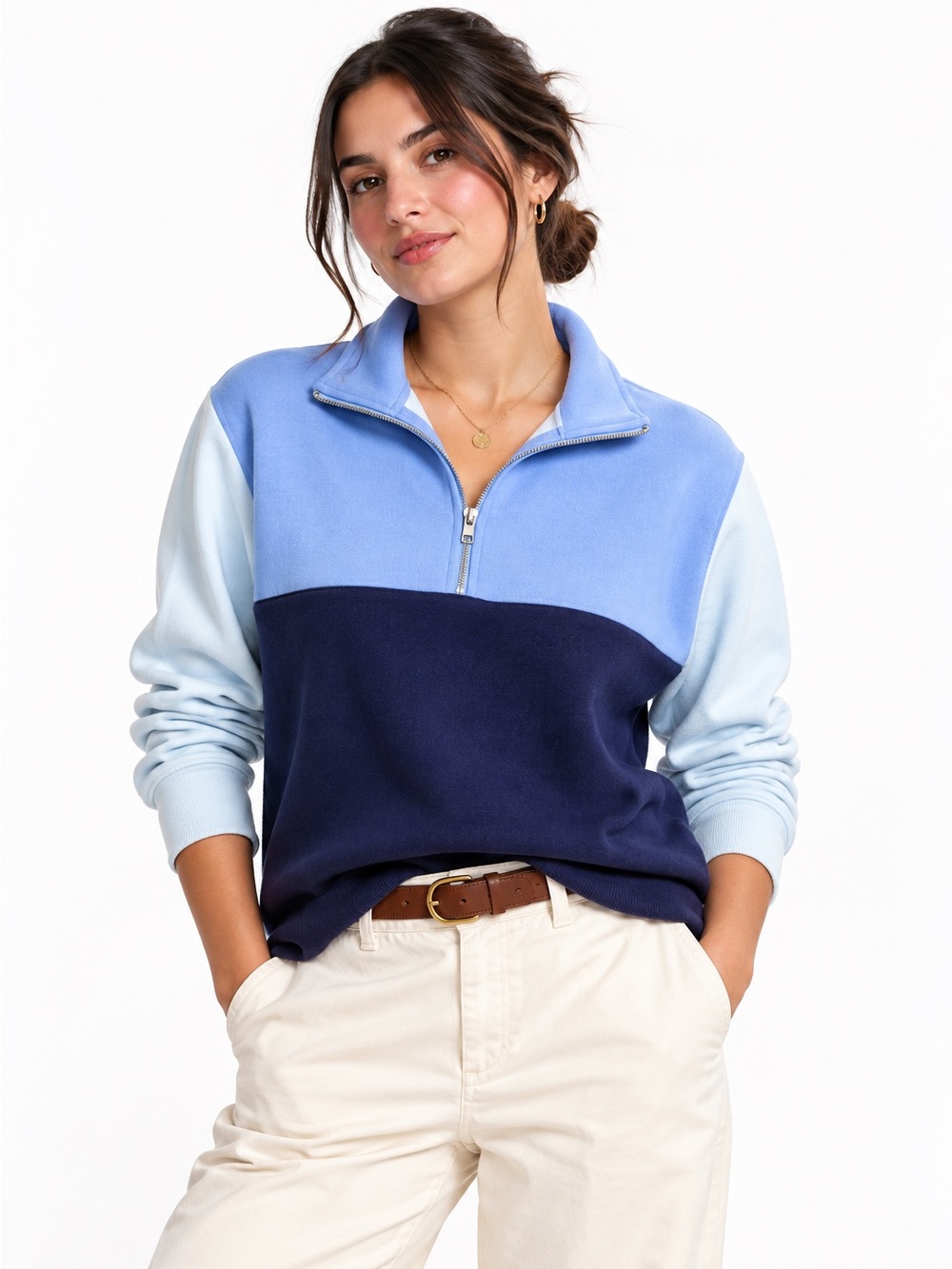 J.Crew Large Blue Colorblock Quarter Zip Pullover Preppy